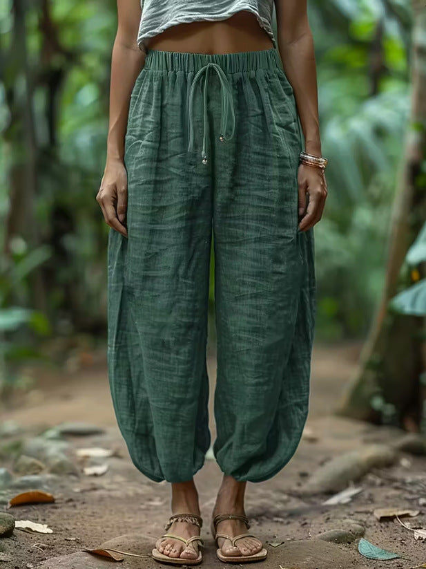 Pantalones de Algodón con Cintura Ajustable de Corte Suelto
