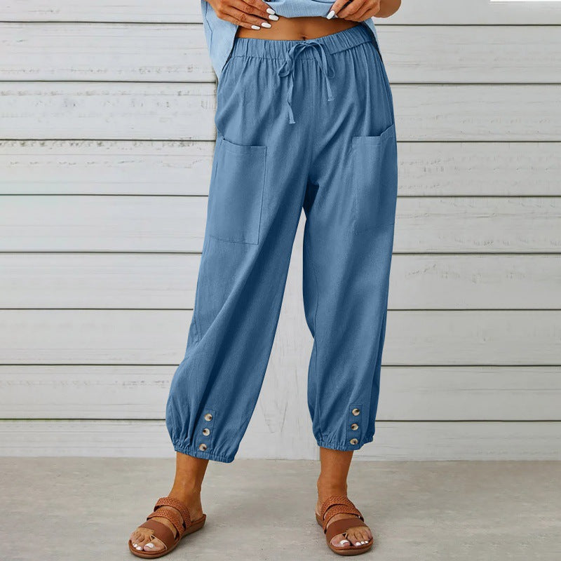 Pantalones Cortos de Algodón y Lino para Mujer de Corte Suelto y Pierna Ancha
