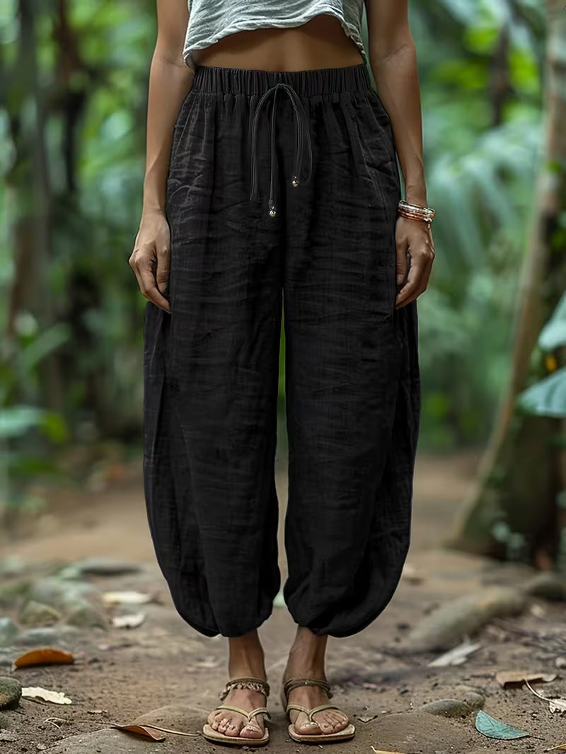 Pantalones de Algodón con Cintura Ajustable de Corte Suelto