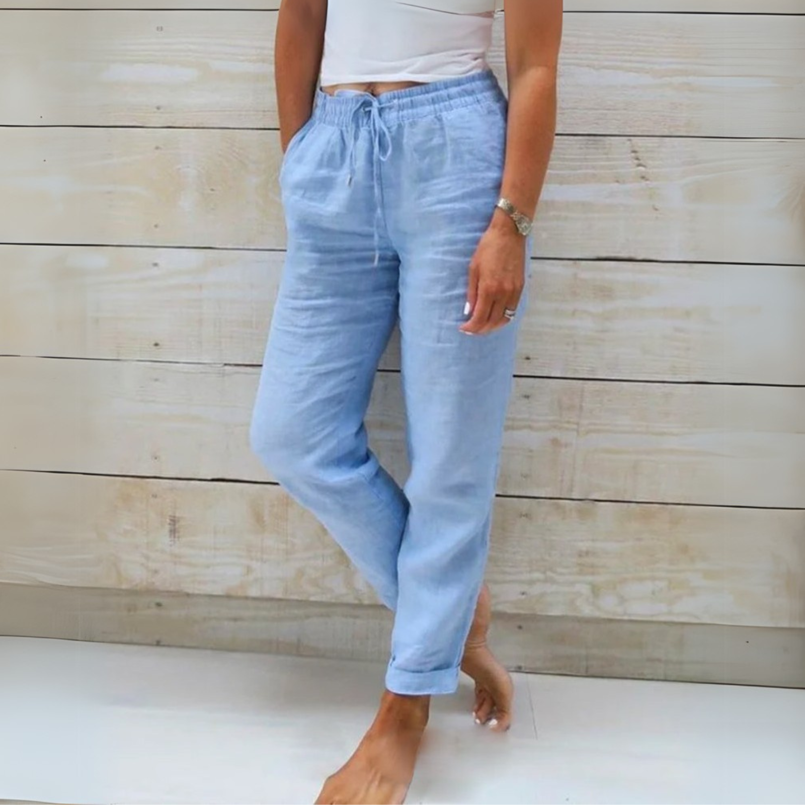 Allison - Pantalones Ajustados de Lino y Algodón de Lujo