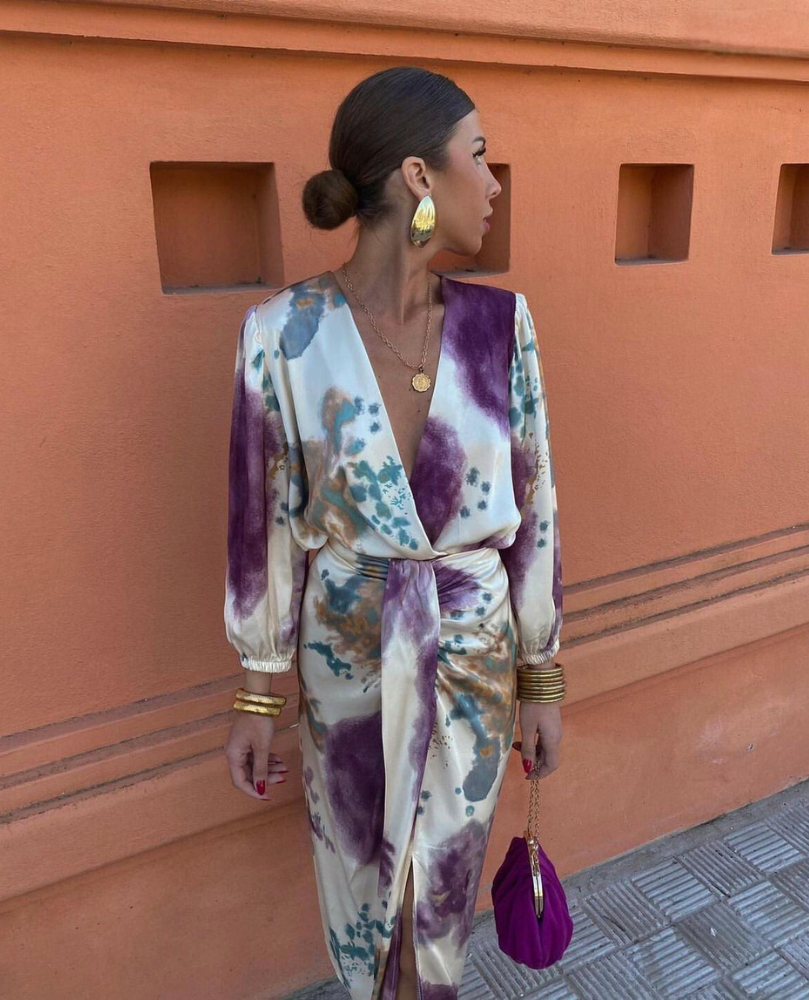 Davina - Elegante Vestido Maxi de Manga Larga con Escote en V