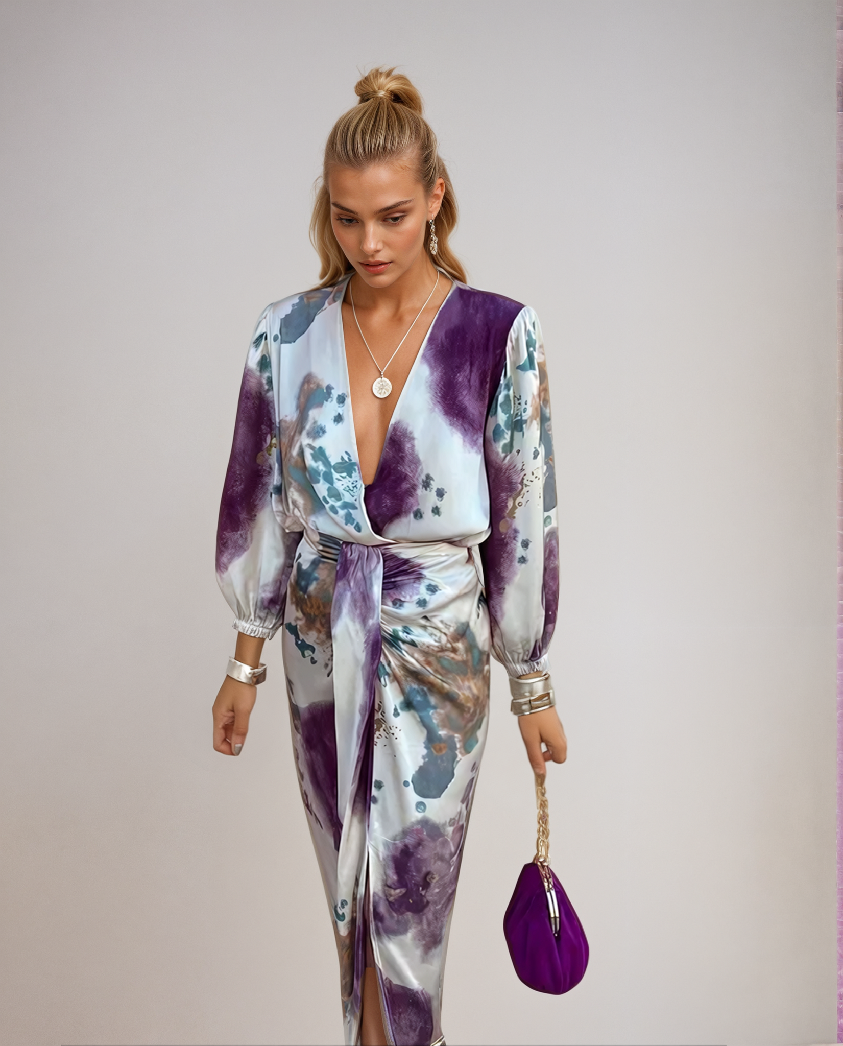 Davina - Elegante Vestido Maxi de Manga Larga con Escote en V