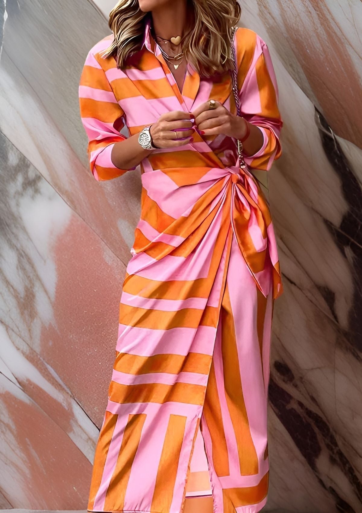 Olivia – Vestido Camisero Impreso que Ajusta la Cintura