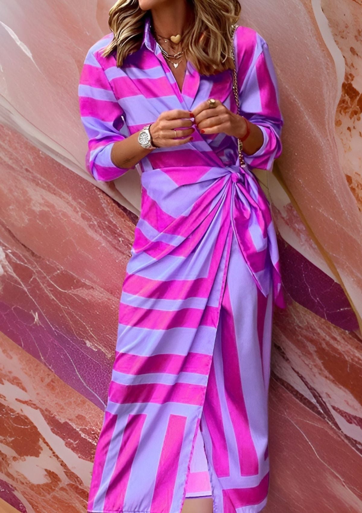 Olivia – Vestido Camisero Impreso que Ajusta la Cintura