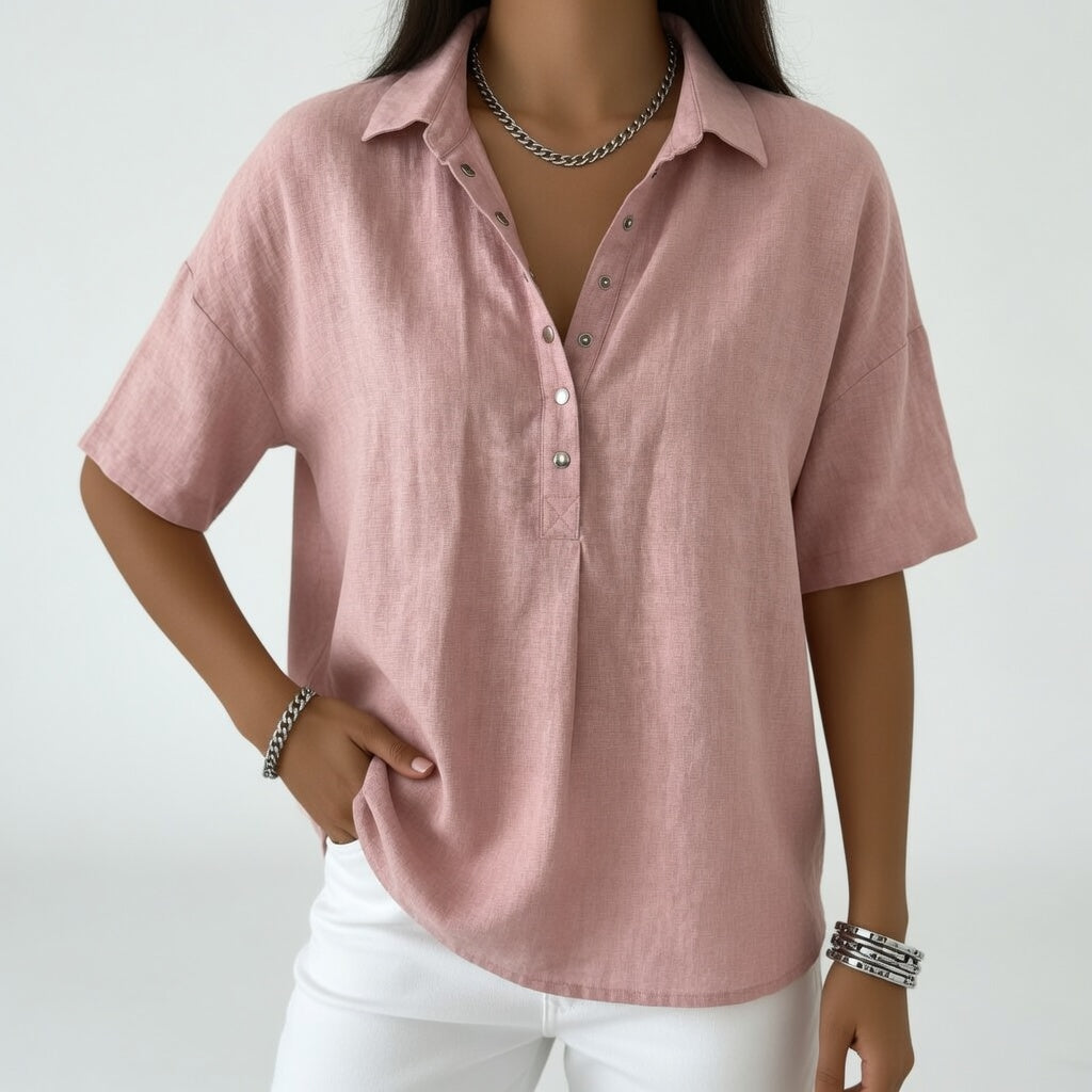 Tiphaine™ — Blusa de cuello de camisa casual suavidad veraniega