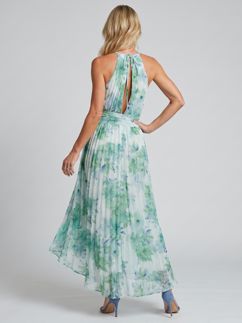 Portia | Vestido Midi con Escote Halter y Suave Patrón Floral