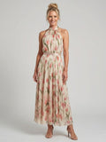 Aurelle | Vestido Midi con Cuello Halter de Flores