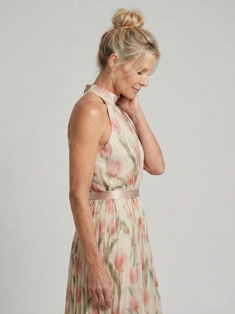 Aurelle | Vestido Midi con Cuello Halter de Flores