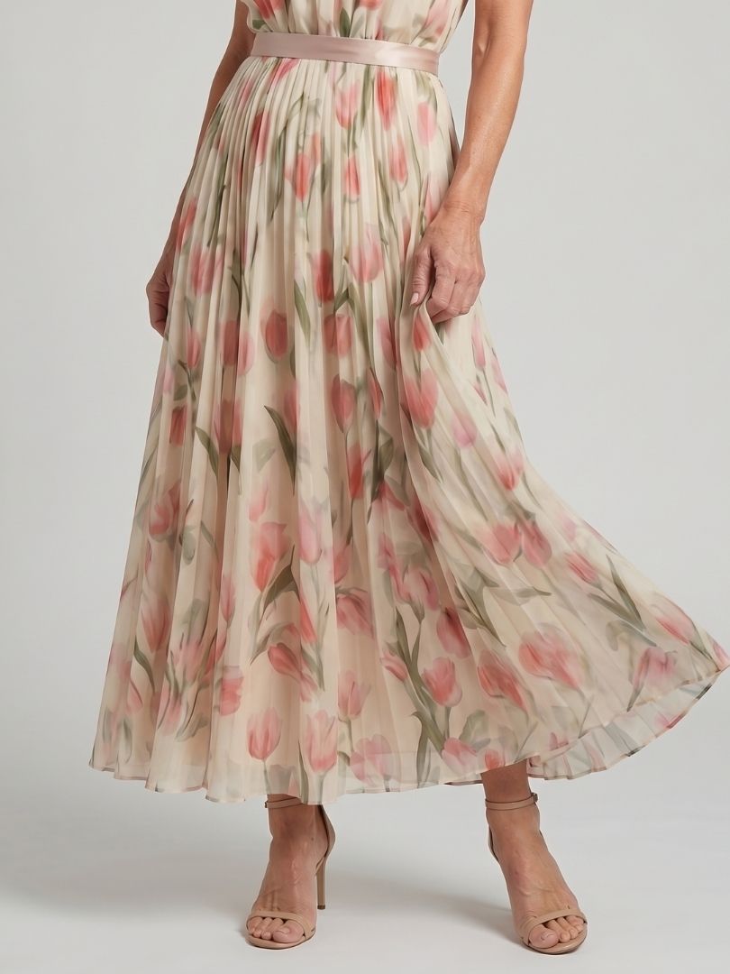 Aurelle | Vestido Midi con Cuello Halter de Flores