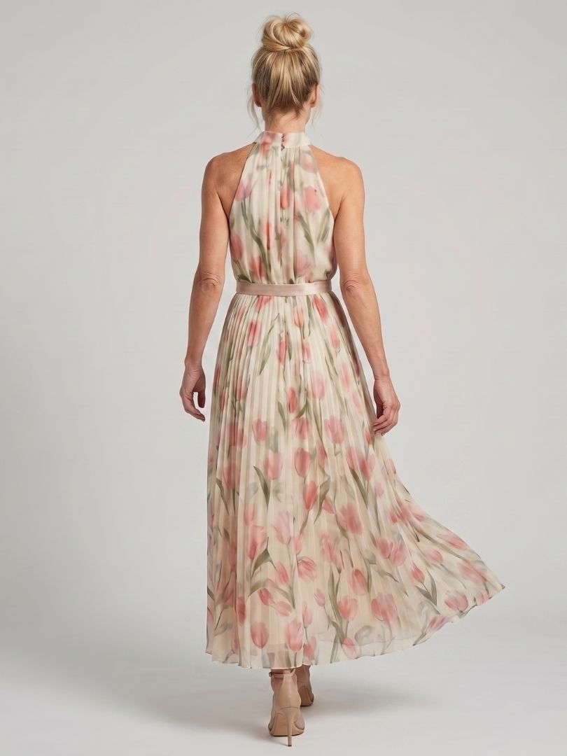 Aurelle | Vestido Midi con Cuello Halter de Flores