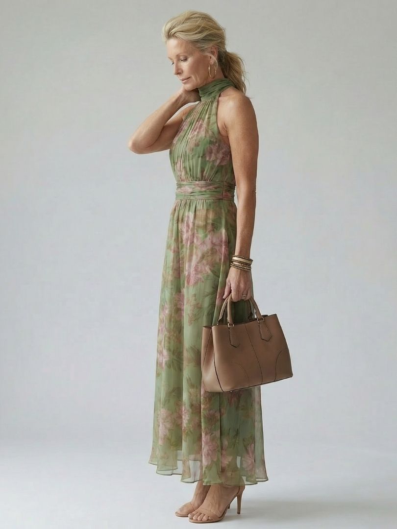 Mirelle | Vestido Midi con Escote Halter Plisado