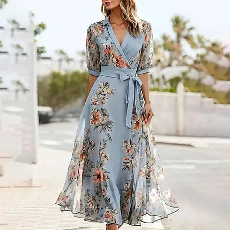 Vanessa™ - Vestido Maxi Boho con escote en V y lazo