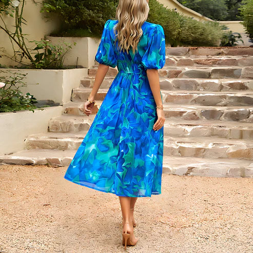 Everly - Vestido Midi de Manga Lámpara Glam Vintage