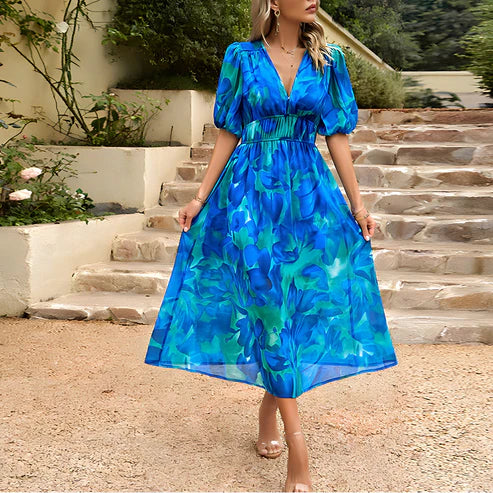 Everly - Vestido Midi de Manga Lámpara Glam Vintage