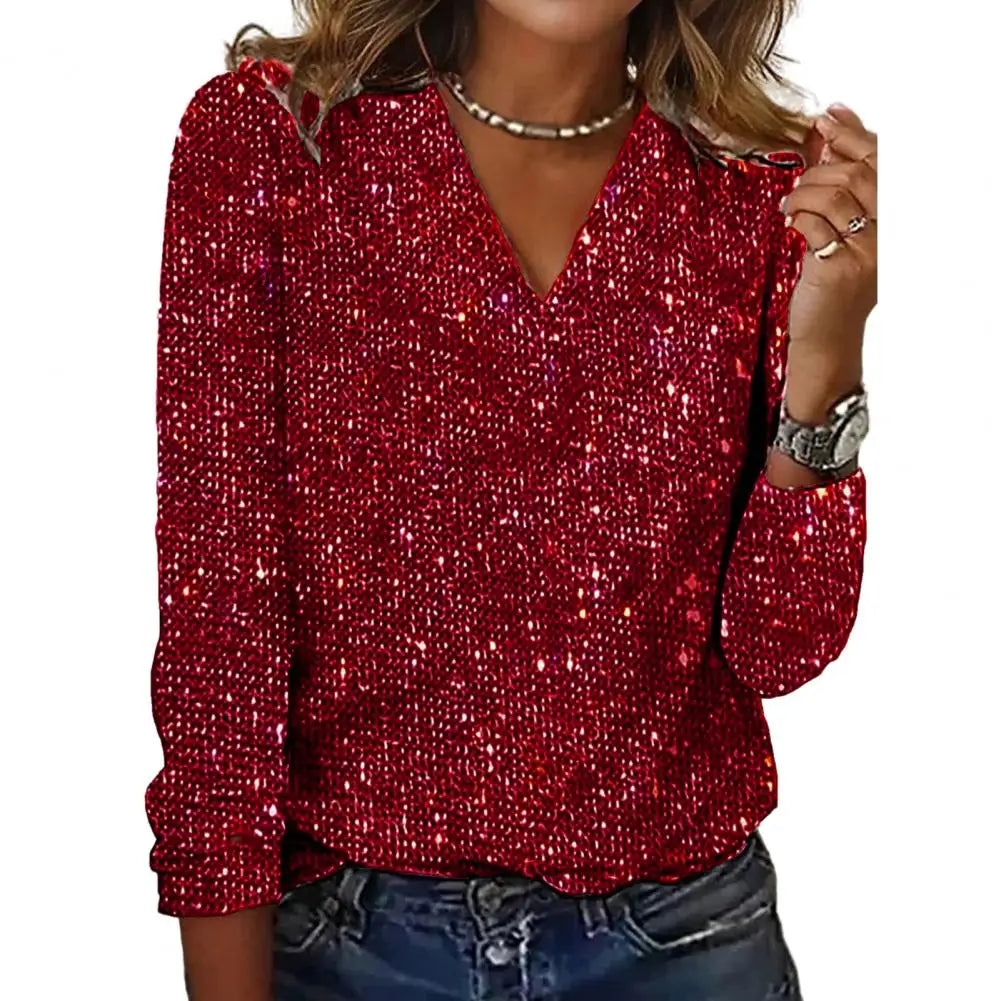 Blusa de V con Lentejuelas Brillantes Emma