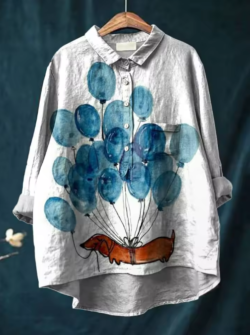Bowie | Camisa de ocio para mujer con estampado de globo de salchicha artístico
