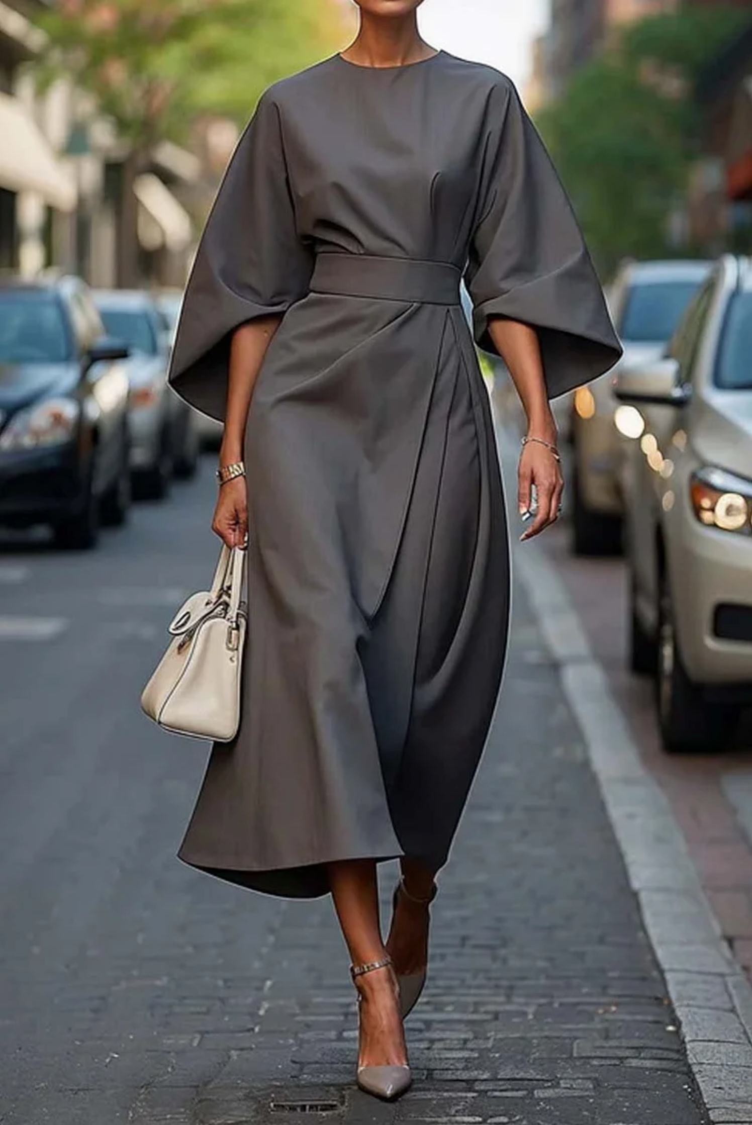 Maya™ | Vestido Elegante de Manga Farol
