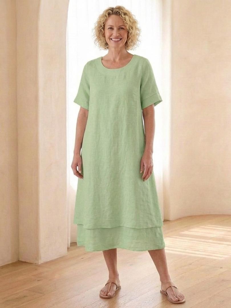 Cressida | Vestido Midi de Manga Corta en Capas