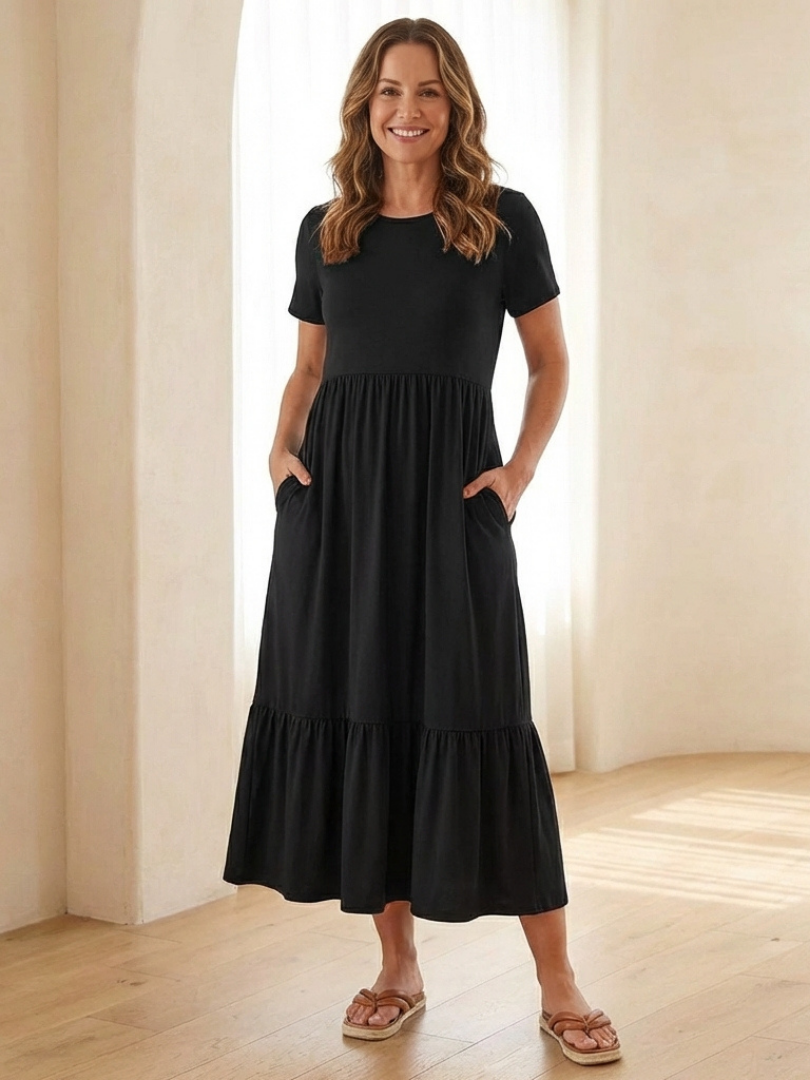 Nerissa | Vestido midi de tirantes cortos con cuello redondo