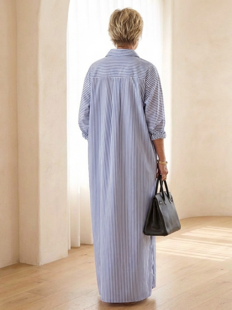 Serina | Vestido Camisa Maxi de Manga Larga a Rayas