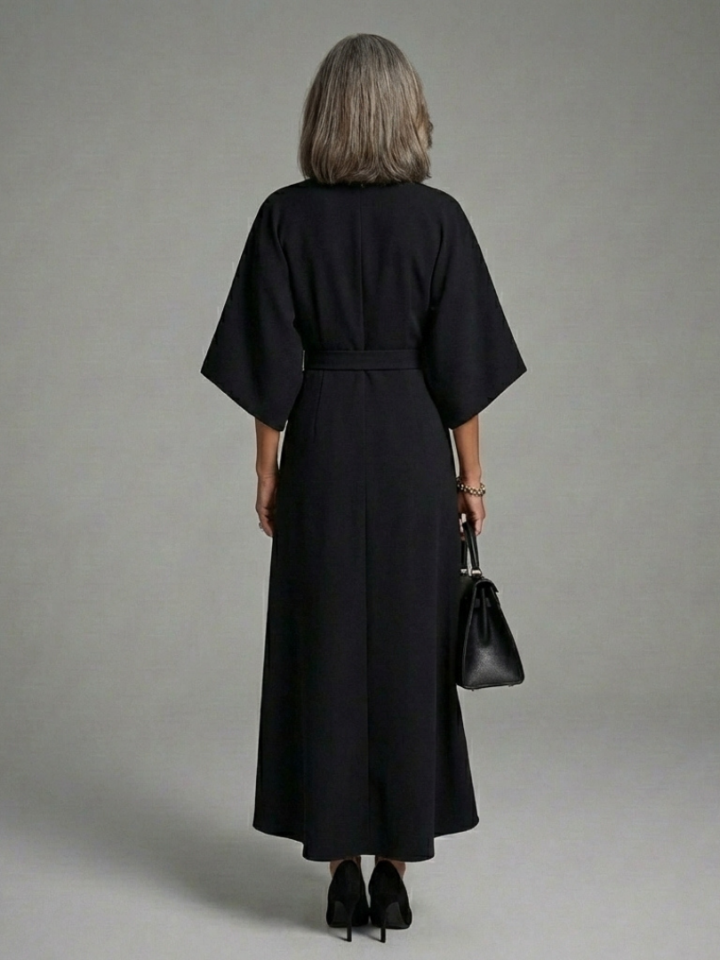 Sereia | Vestido Midi Asimétrico con Manga Capa y Cintura Definida