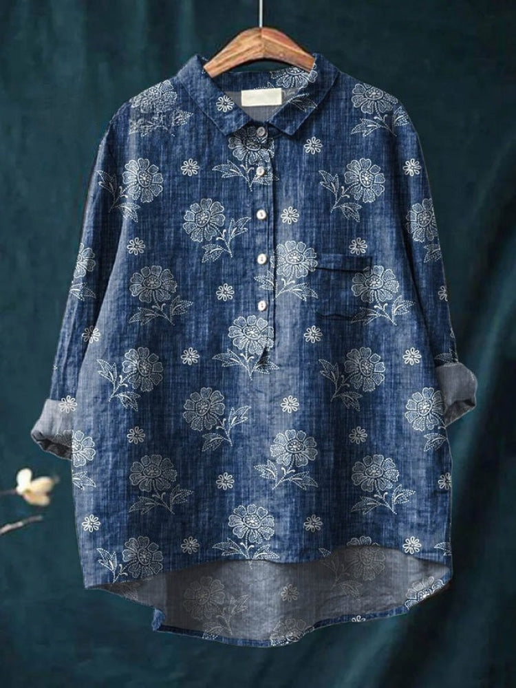 Alessia™ | Blusa de Lino Atemporal con Patrón