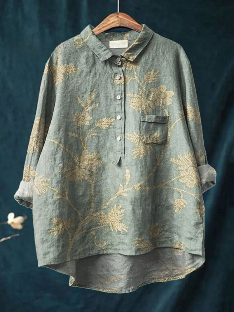 Alessia™ | Blusa de Lino Atemporal con Patrón