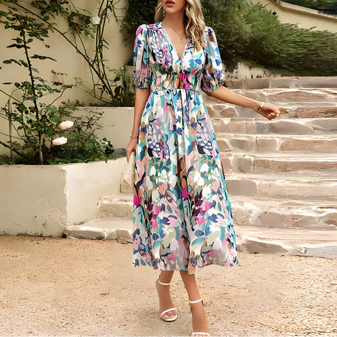 Everly - Vestido Midi de Manga Lámpara Glam Vintage