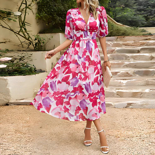 Everly - Vestido Midi de Manga Lámpara Glam Vintage