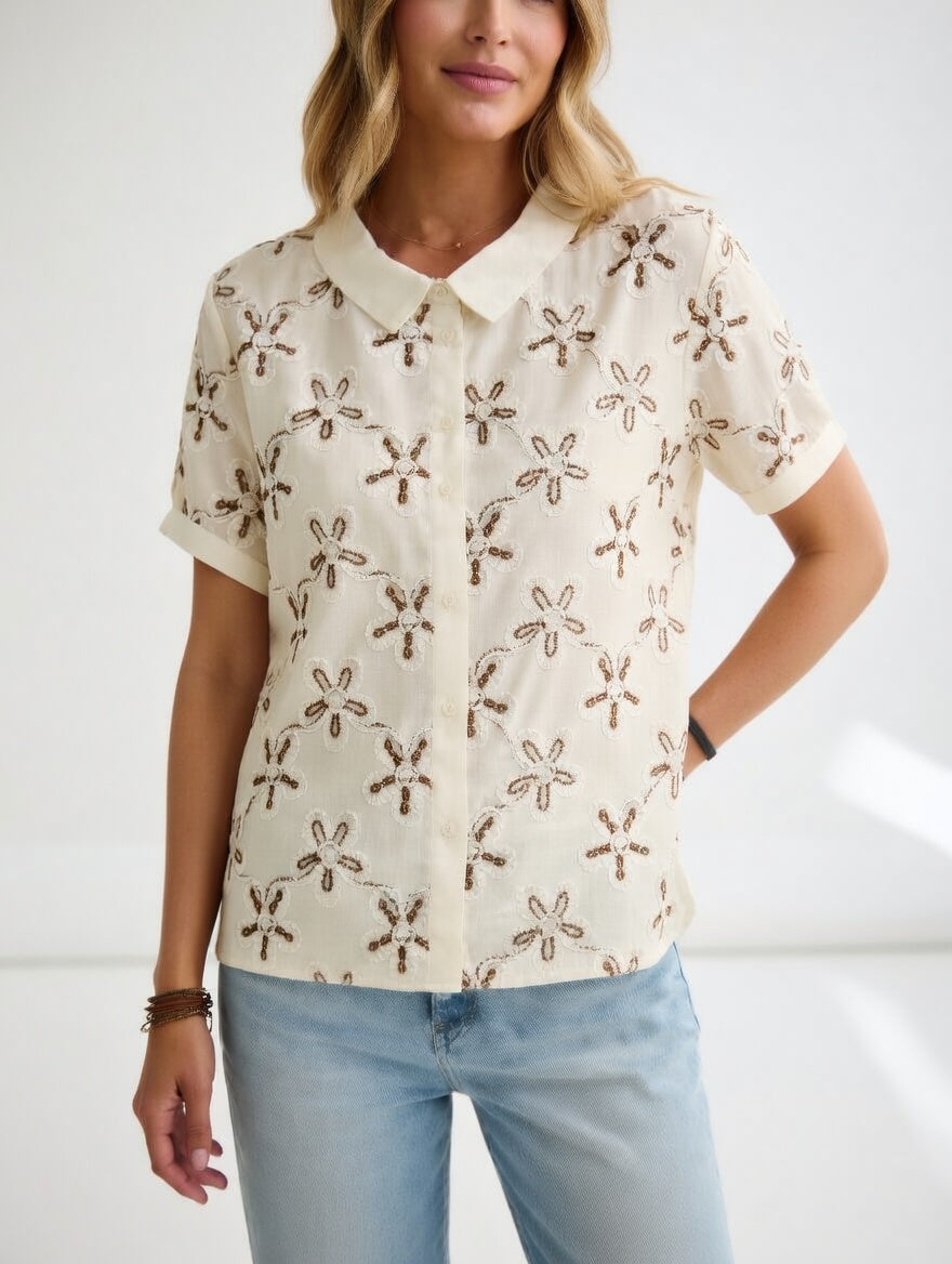Amandélie™ — Blusa bordada floral elegante ligera