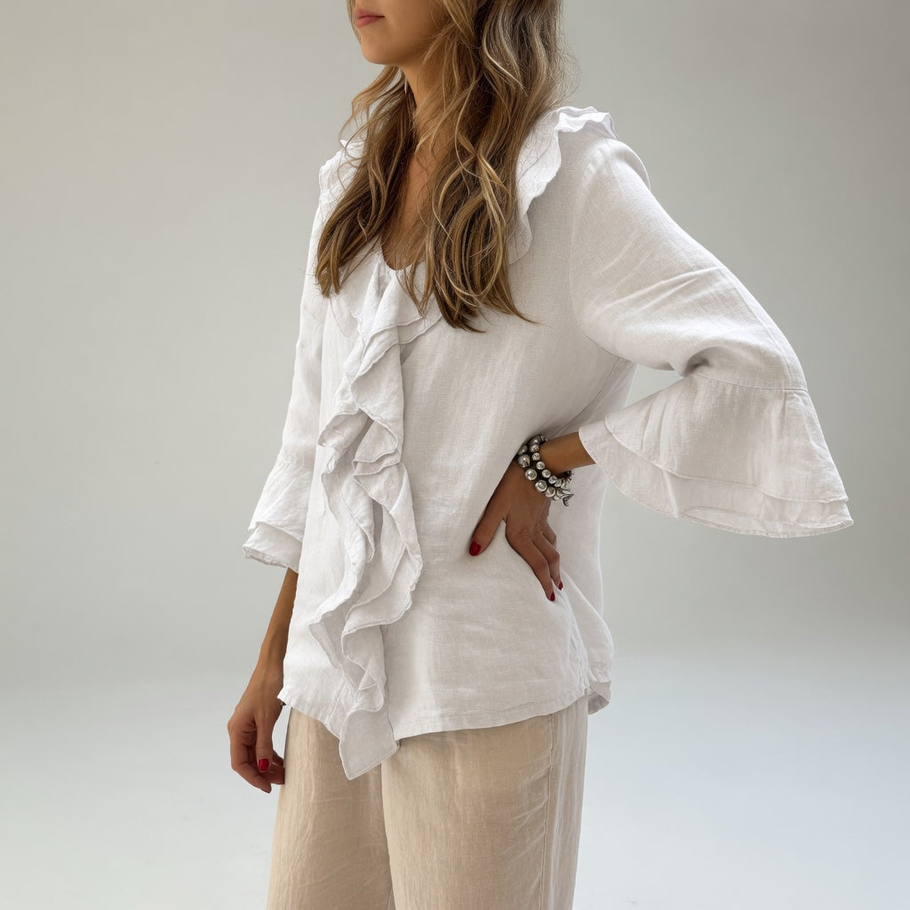 Apolline™ — Blusa fluida con cuello volante elegante
