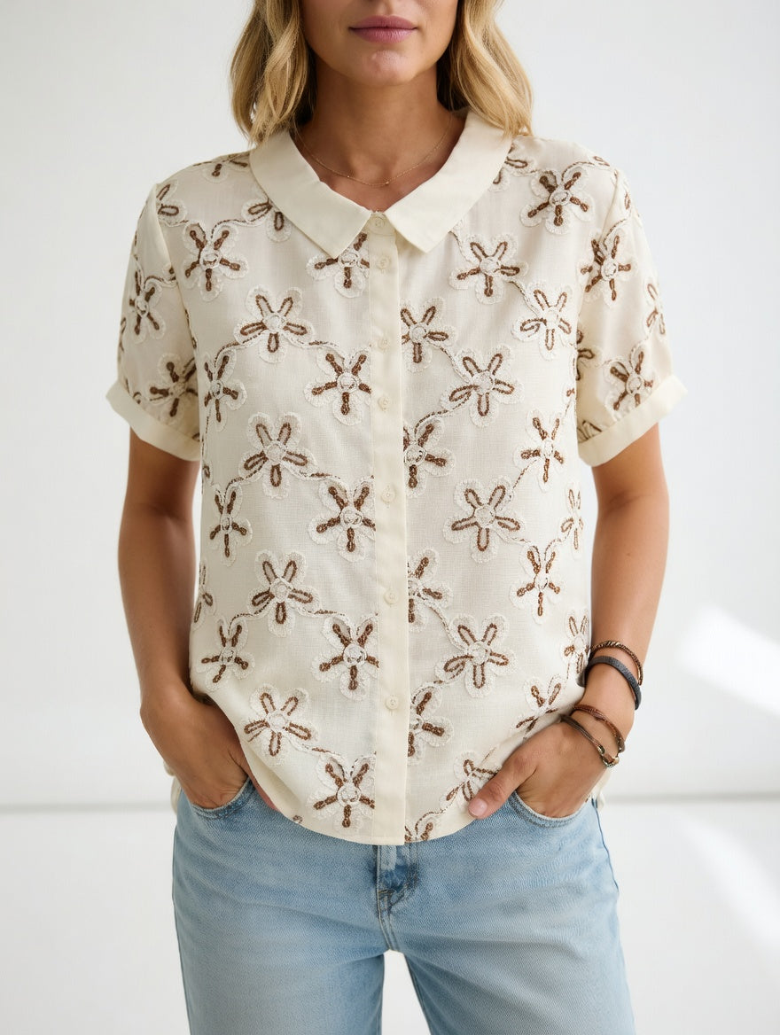 Amandélie™ — Blusa bordada floral elegante ligera