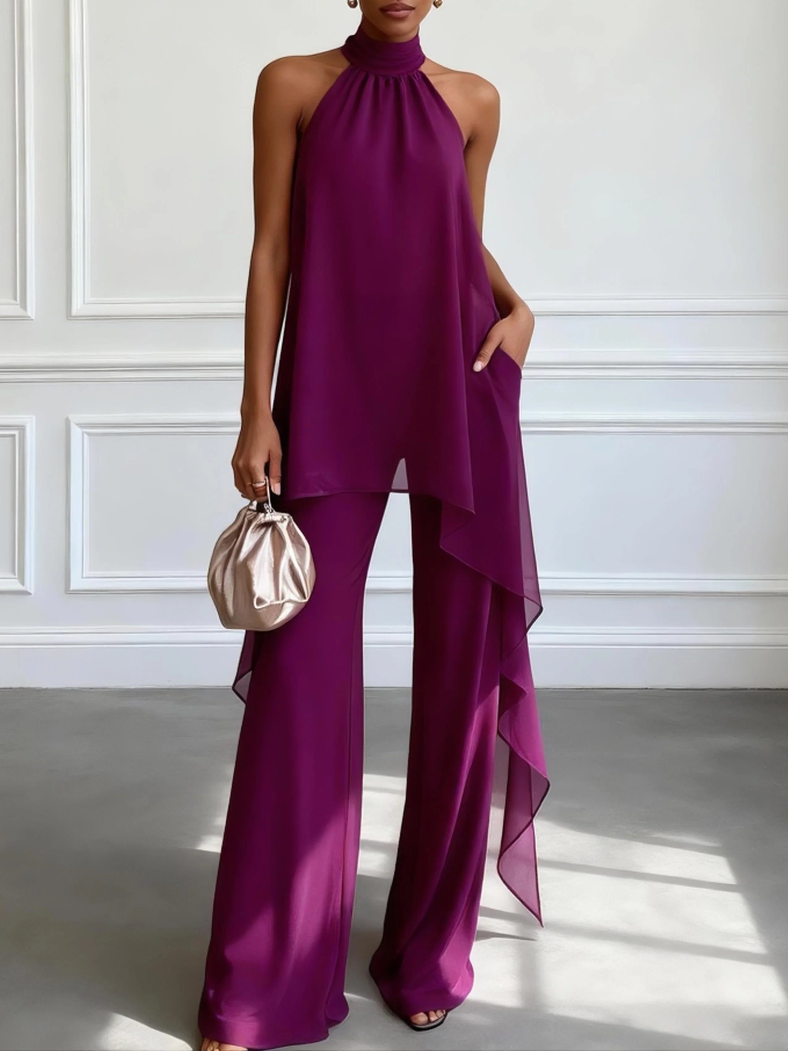 Viola - Conjunto Elegante Halter con Pantalón