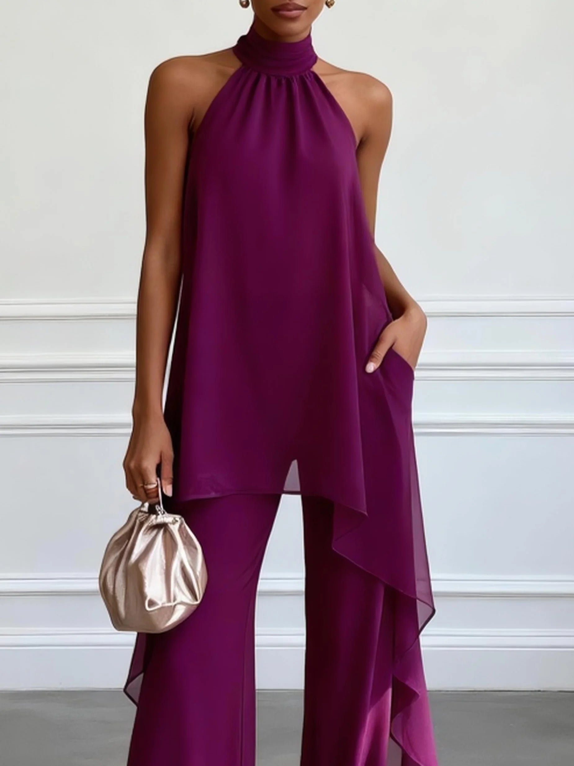 Viola - Conjunto Elegante Halter con Pantalón