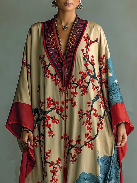 Naomi™ | Vestido Maxi de Manga Murciélago con Flores de Ciruelo