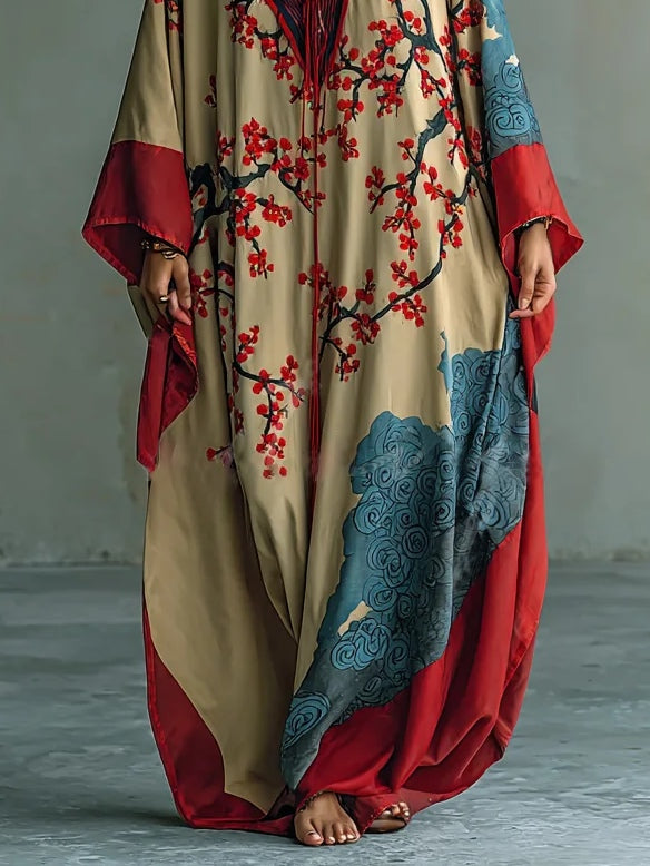 Naomi™ | Vestido Maxi de Manga Murciélago con Flores de Ciruelo