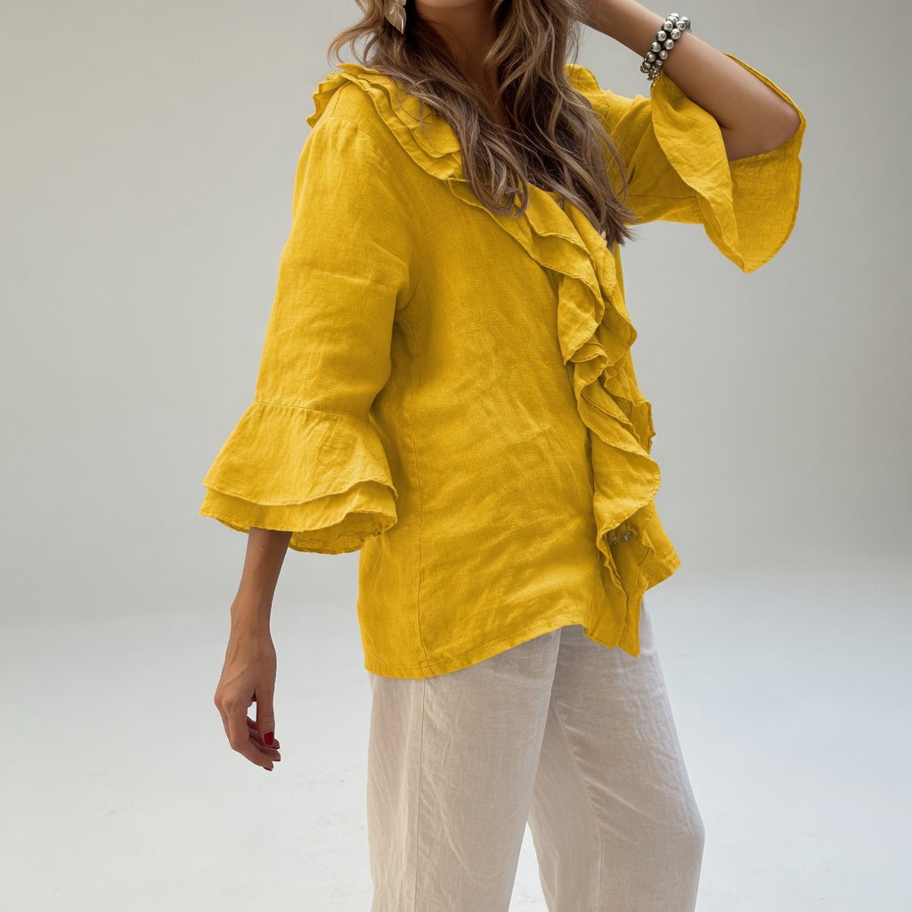 Apolline™ — Blusa fluida con cuello volante elegante