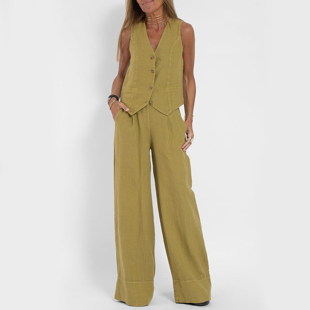 Top de verano sin mangas y pantalones rectos anchos