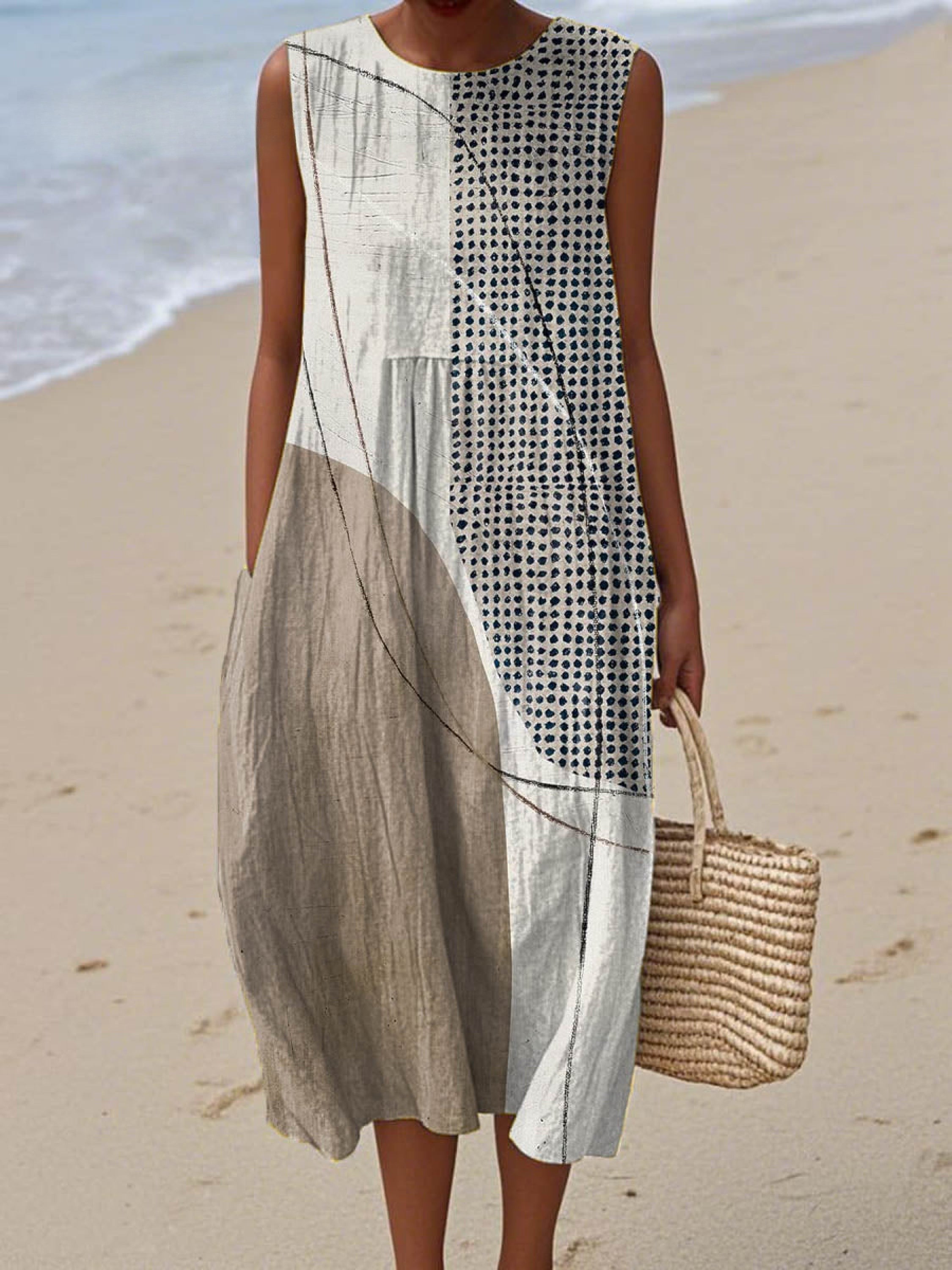 Rosenda - Vestido de Verano con Estampado Geométrico Abstracto