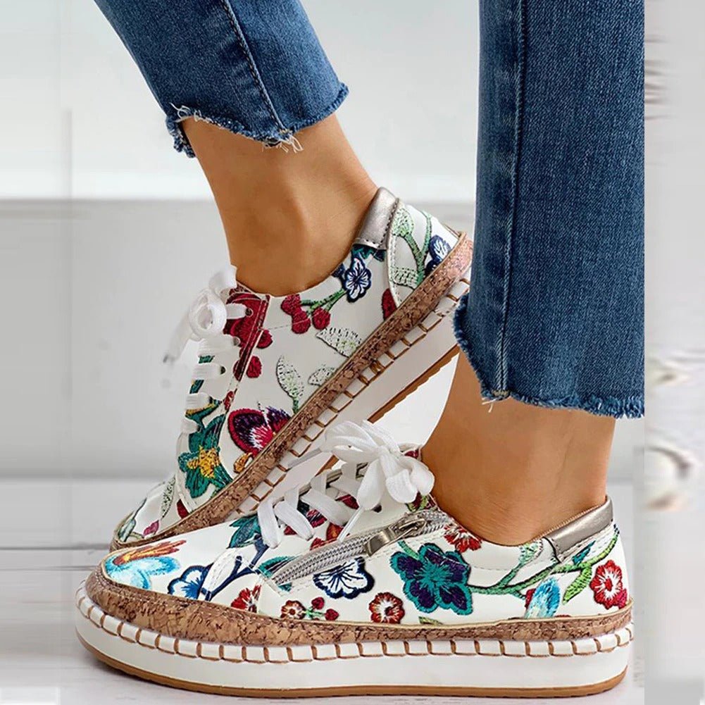 FLORIANA | Zapatillas Ortopédicas con Diseño Vintage Único de Flores
