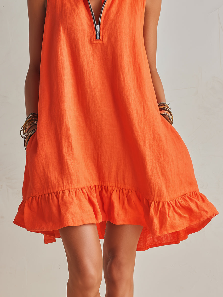 Vestido Mini de Algodón y Lino