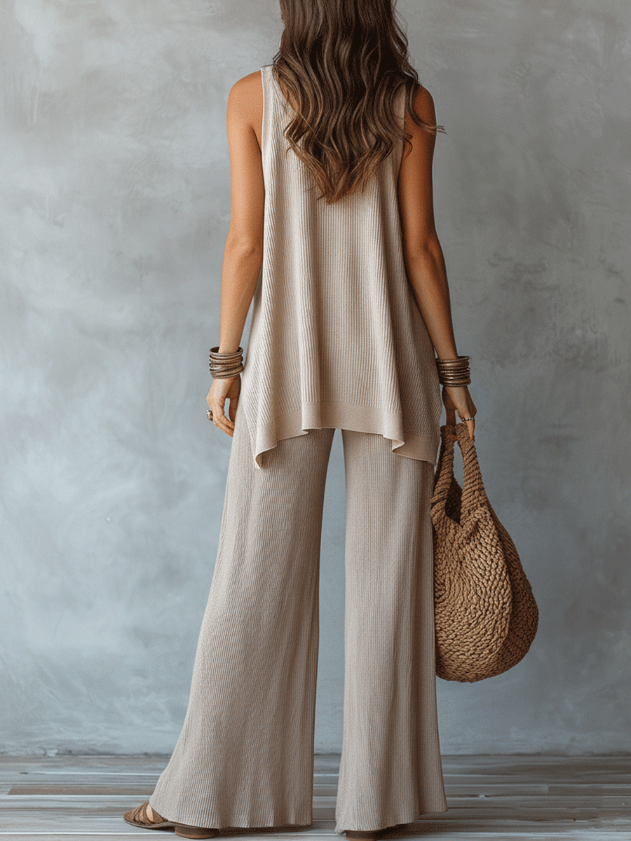 Conjunto de Top sin Mangas Texturizado Boho y Pantalones Anchos