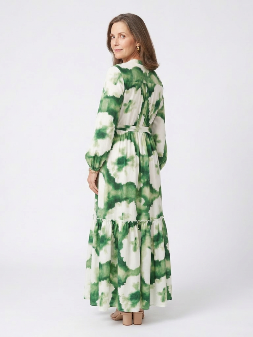 Sabine | Vestido Maxi de Manga Larga con Cintura Capa
