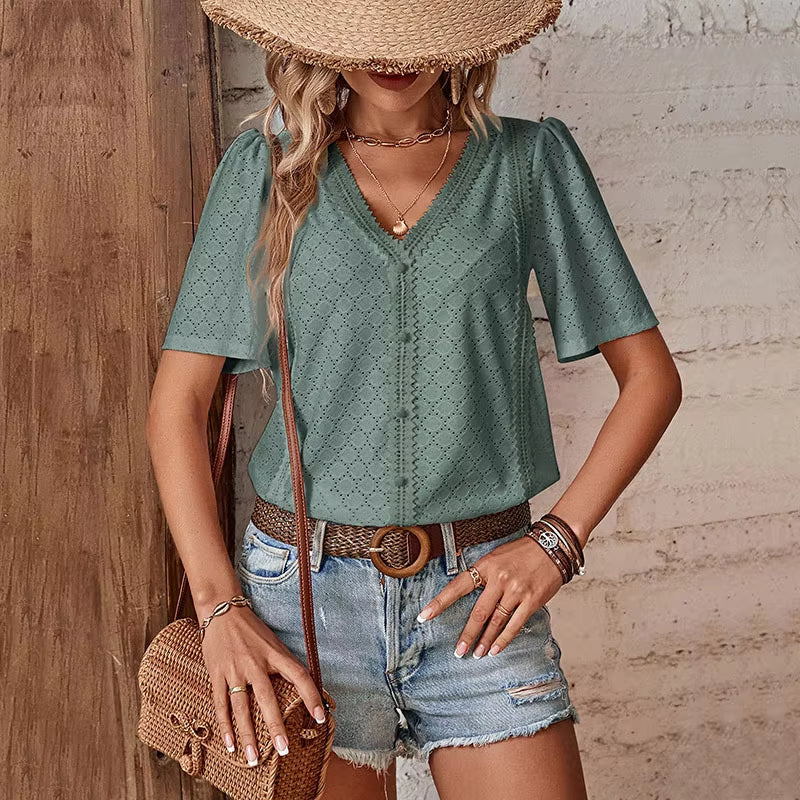 BLUSA ADELHEID DE MANGA CORTA CON ESCOTE EN V