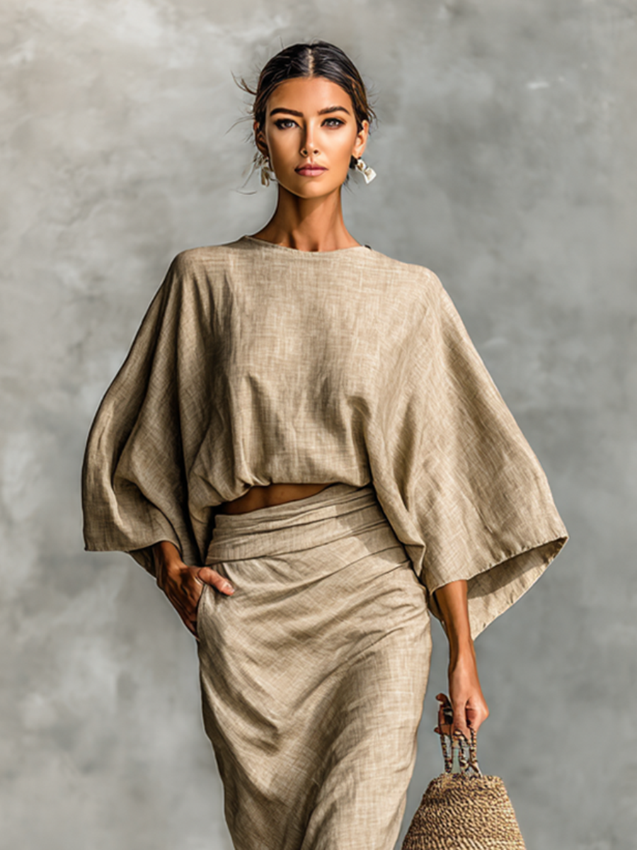 Selene | Conjunto de Top Batwing Suave y Falda Maxi