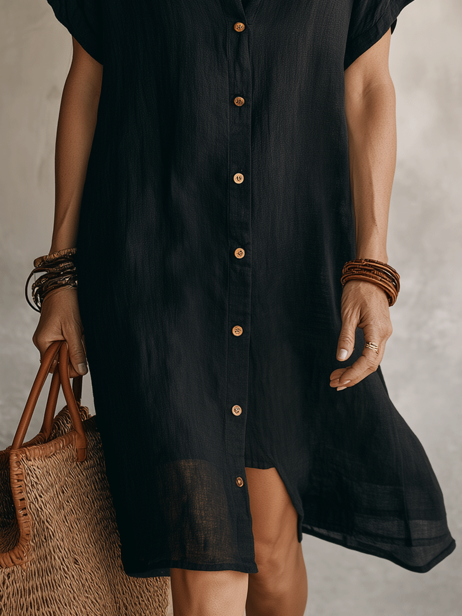 Moderna Boho Sin Esfuerzo Vestido Midi Negro Relajado