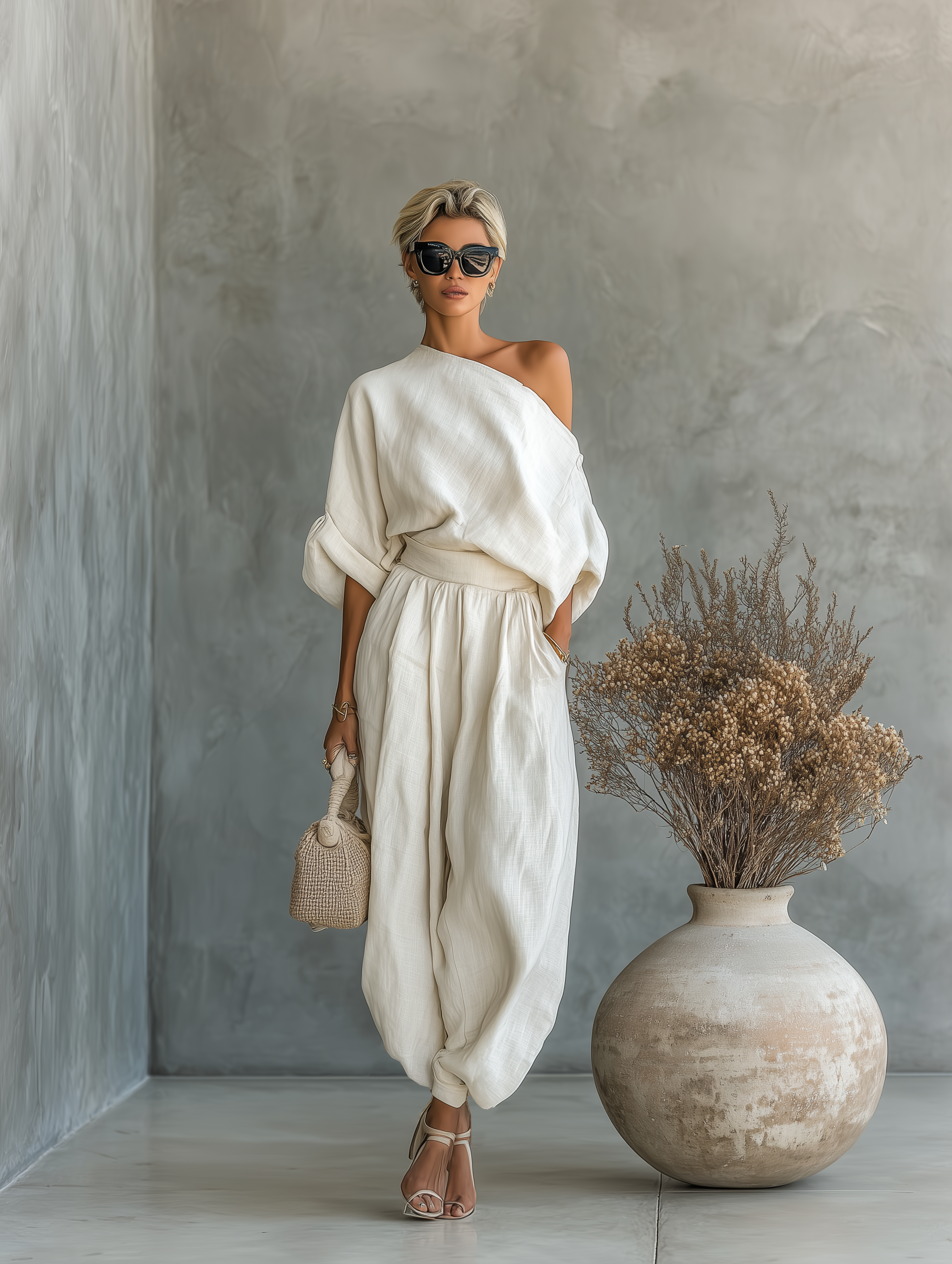 Lisa | Conjunto de Top Suave Off-Shoulder y Pantalones Tapered