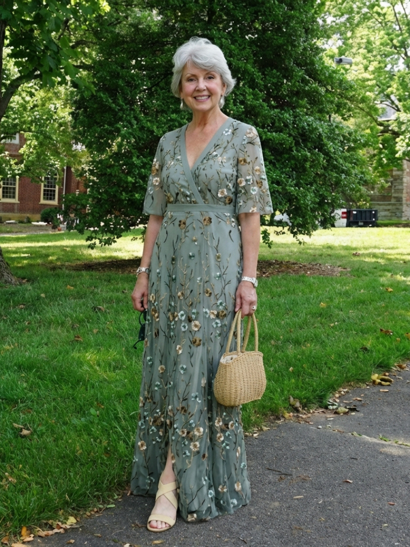 Élodie – Vestido largo con flores y escote en V