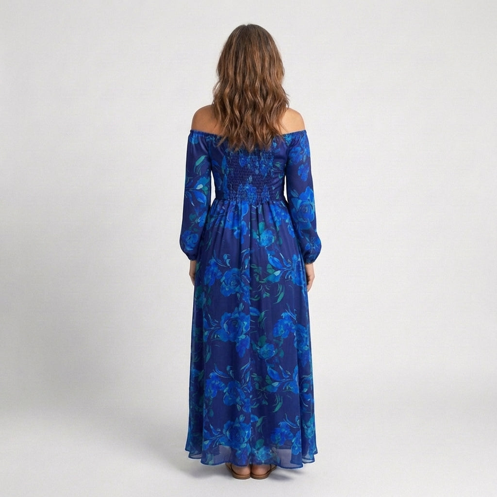 Aspen | Vestido Maxi de Flores con Hombros Descubiertos