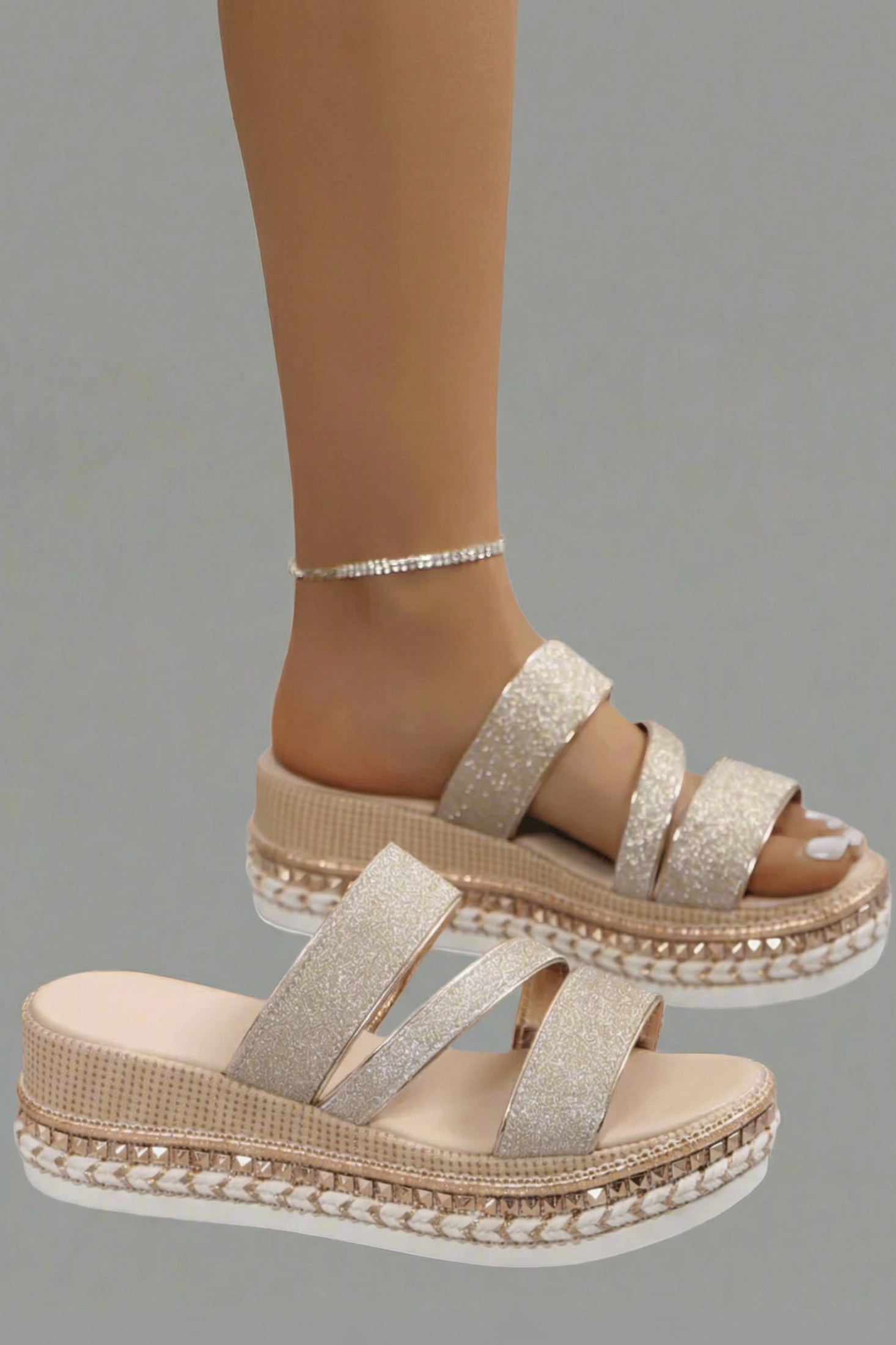 VANESSA | Sandalias con Tacón Wedge Glitterati de Diseño Glamuroso para el Verano